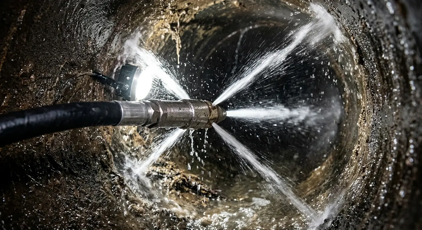 High-pressure hydro jetting nozzle cleaning sewer pipe for Sewer Cleanout in Pigeon Forge